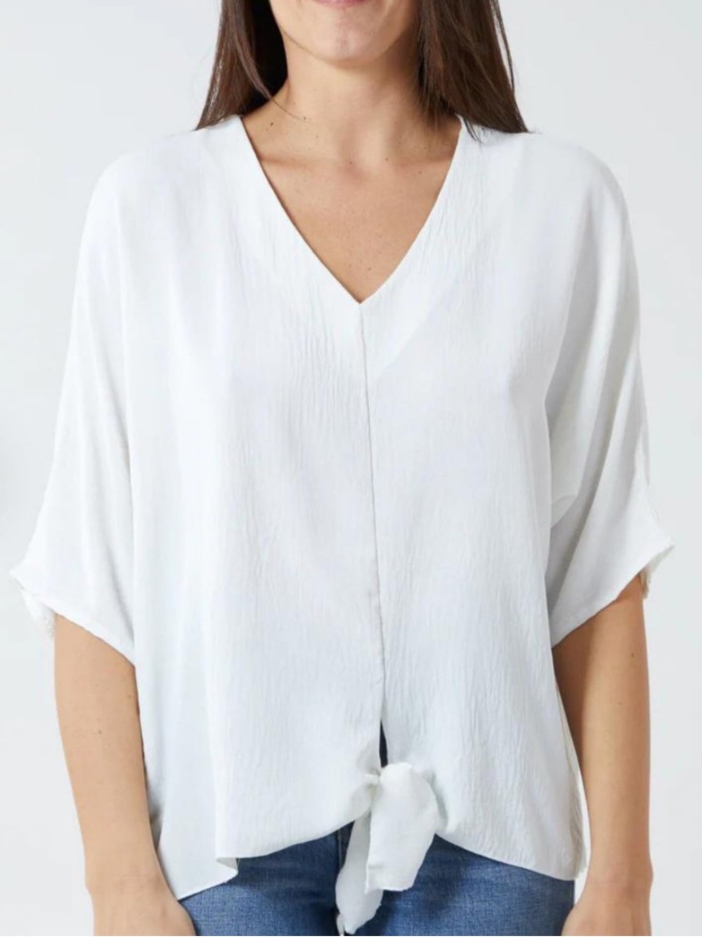 C&C California White V-Neck Tie-Front Blouse 100% Cotton